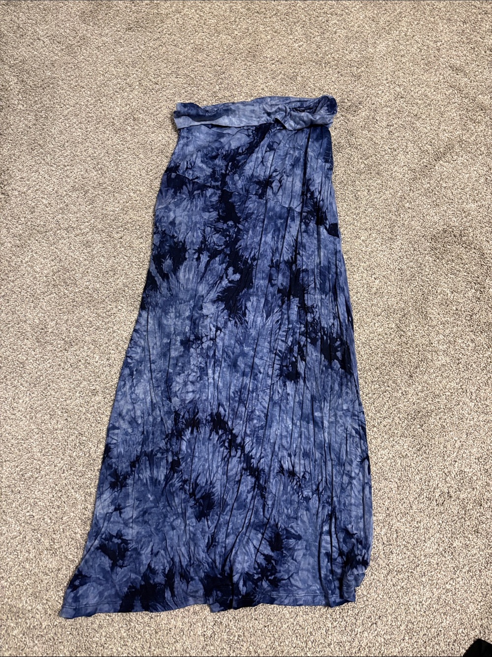 ONE WORLD Navy Tie-Dye Pleated Maxi Skirt